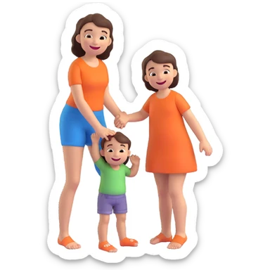 A girl smiling and standing near a little boy, he is on the floor laughing, she wiggling her toes between his thighs tickling him sticker