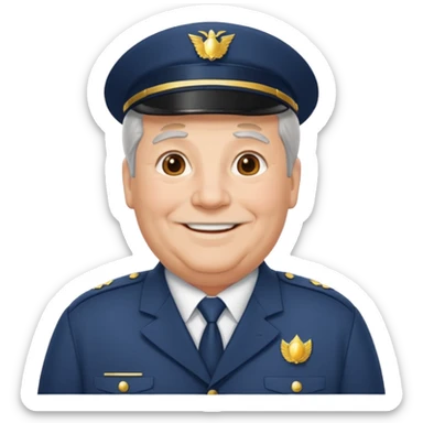 Older Male: gray hair at sides, slight wrinkles, wearing uniform, lightly obesity sticker