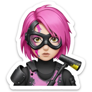 paintball player face girl pink hair sticker