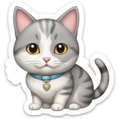 grey and white cat with name tag that says bean sticker