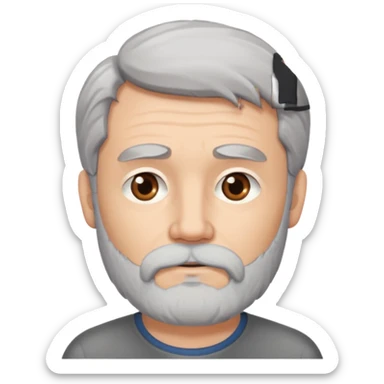 Grey haired bearded man thinking about a pretty brunette woman sticker