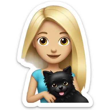 blond girl with black pomeranian in her arms  sticker