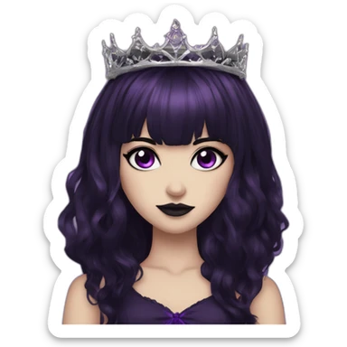 Elissabat-with-bangs-long-hair-dark-purple-and-black-vampire-goth-makeup-crown-pinkeyes sticker