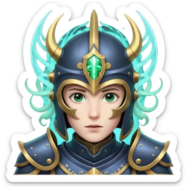 mystic knight with full face helmet and has he has eldricth powers sticker