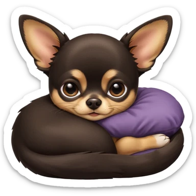 A high-resolution photo-realistic digital illustration of a cute black and tan chihuahua with big eyes shut sleeping lazily. sticker