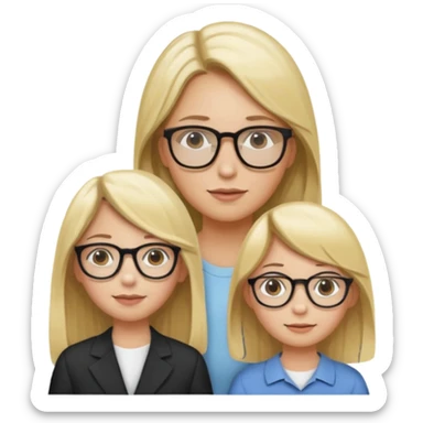 je voudrai un emoji d'une fille aux cheveux longs et blonds avec des lunettes avec son papa chatain et sa maman blonde sticker