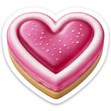 Realistic shortbread cookie in the shape of a heart with pink jelly middle filling and sprinkled powder sugar on top. sticker
