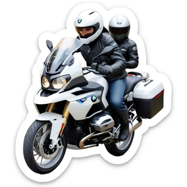 BMW RT1200 touring motorcycle with rider on winding mountain road sticker