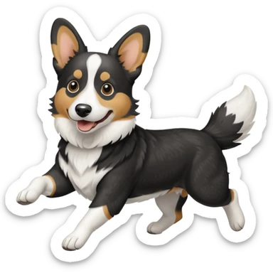 Black and white realistic cardigan welsh corgi running with its long low tail streaming out behind it sticker