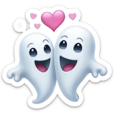 Two happy ghosts best friends with hearts sticker