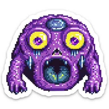 purple slime monster with multiple eyes sticker