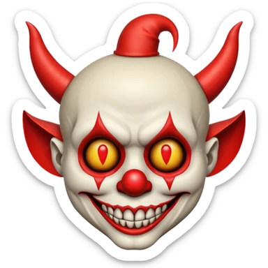 bare skull with devil horns and a clown nose, no flesh or skin, emoji style sticker