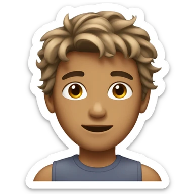boy with messy medium length bronw hair and lightly tan skin sticker