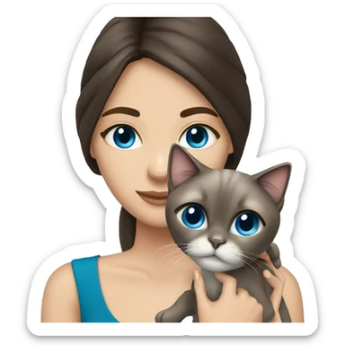 brunette girl blue eyes holding siamese cat sticker