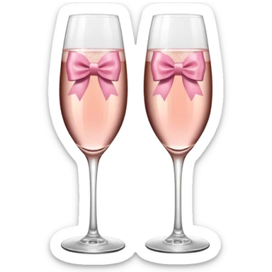 Dos Champagne rosa cruzadas de la parte donde se sostiene con la mano, formando una x, con un listón de moño color rosa claro sin cartas, que sea aesthetic sticker