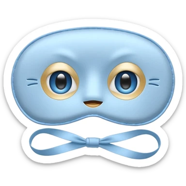 cute emoji of an isolated silky sleep mask, soft satin texture with gentle shine, light gray with pastel blue tones, embroidered sleepy eyes, no person, no face, cozy winter mood, smooth rounded shape, soft shadows sticker