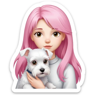 Girl with long pink hair holding a white schnauzer dog sticker