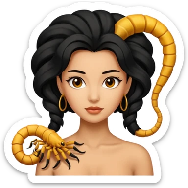 woman with a scorpion tail-shaped hairstyle. sticker