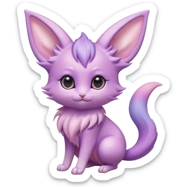Cute kawaii fluffy big-eyed anime-styled floofy floofy Pastel Gradients Shiny silky realistic smooth soft innocent Espeon-Mew-Minccino-Delcatty-fusion sticker