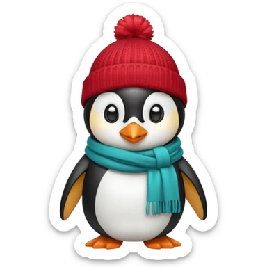 Penguin with a red beanie and a teal scarf sticker