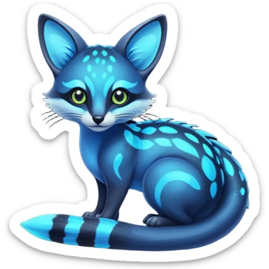 Exotic futuristic black blue dark galagctical bioluminescent translucent transparent lush warm-colored neon-glowing iridescent Fakémon-Fionbri-Vernid-Genet-creature sticker