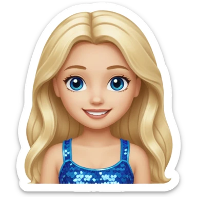 Cloe from Bratz with long light blonde hair, light skin, blue eyes, blue sequin crop top sticker