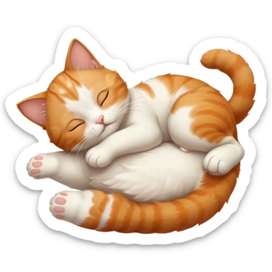 ginger and white small cat eyes closed lying down upside down with paws stretched out in different directions sticker
