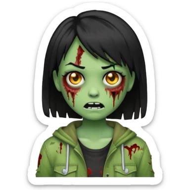 Emoji zombie girl verde com cabelo preto liso  curto sticker
