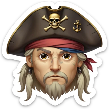 Clash of Clans aesthetic friendly Pirate Portrait Emoji, With a rugged yet stylized build featuring a weathered tricorn hat, a bold eye patch, and a determined, adventurous gaze, his face rendered in a natural skin tone (not yellow), Simplified yet sharply defined features, highly detailed, glowing with a cool, briny radiance, high shine, intelligent and daring, stylized with an air of swashbuckling nautical authority, focused and resolute, soft glowing outline, capturing the essence of a confident pirate ready to set sail on epic adventures! sticker