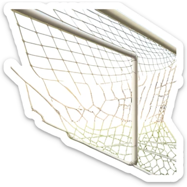 Cinematic Realistic image of a soccer goal net with intricately detailed mesh textures and subtle signs of wear, set against a dynamic, sunlit stadium backdrop that emphasizes its iconic presence in the game sticker