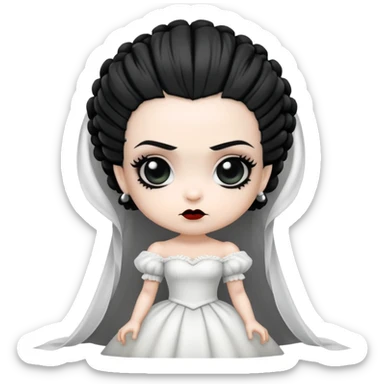 cute chibi Bride of Frankenstein with big eyes and black and white hair sticker