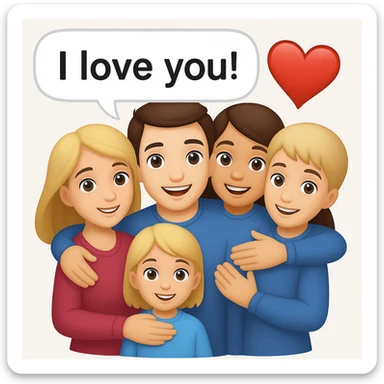 Add a speech bubble with the greeting 'I love you!' to the image, keeping the emoji style cheerful and expressive sticker