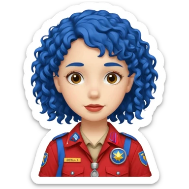 scout girl with red scout uniform, blue curly haired sticker