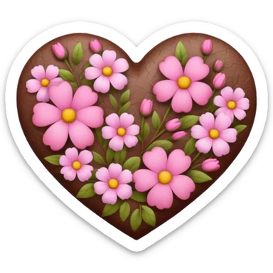 brown heart with pink flowers sticker