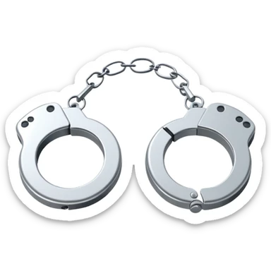 Minimalistic metallic handcuffs emoji, reflective metal, simple flat vector design, futuristic minimal style sticker