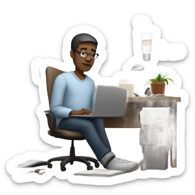 man working remotely from home sticker