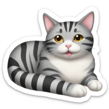 chubby gray striped cat laying in a box sticker