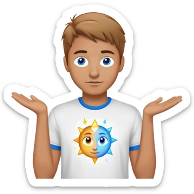Creative director man with light brown hair and blue eyes with magical t-shirt sticker