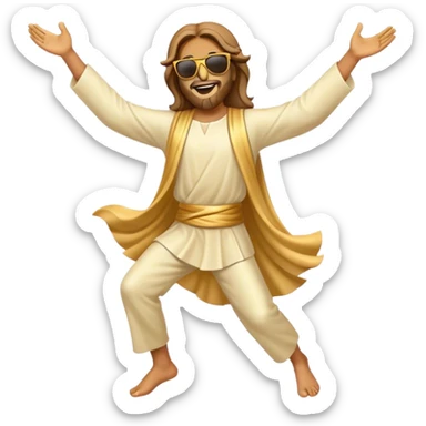 dancing figure of rejoicing Jesus with  sunglases golden  sticker
