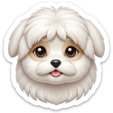 Cinematic Cute Maltese Portrait Emoji, Head tilted playfully and inquisitively, featuring a luxurious, silky white coat with a healthy sheen, round, sparkling dark eyes filled with curiosity, Simplified yet irresistibly adorable features, highly detailed, glowing with a warm, friendly glow, high shine, affectionate and lively, stylized with a touch of whimsy, bright and endearing, soft glowing outline, capturing the essence of a mischievous yet loving companion, so playful it feels like it could scamper out of the screen and into your arms! sticker