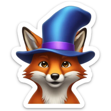 a fox with a hat of a magician oh his head sticker