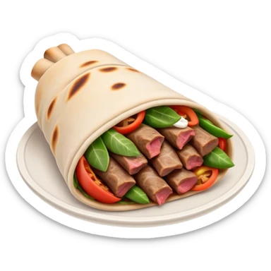 Cinematic Realistic Gyros Dish Emoji, showcasing succulent, spiced meat wrapped in pita with fresh vegetables rendered with lifelike detail and dynamic, appetizing lighting. sticker