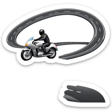 An icon showing a motorcycle and a car speeding through a winding road, with the car’s sleek silhouette blending into the curve of the road while the motorcycle zips past. The scene should capture the thrill of the ride, the freedom of the open road. transparent background. sticker