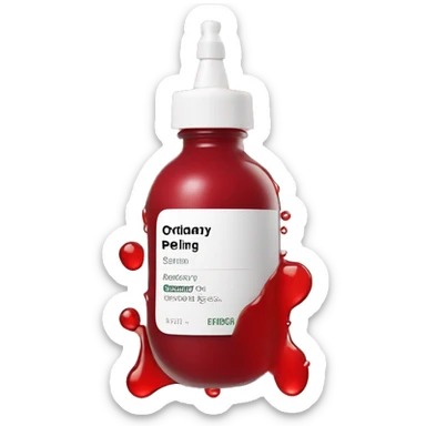 the ordinary peeling solution bottle with label and a red liquid inside sticker