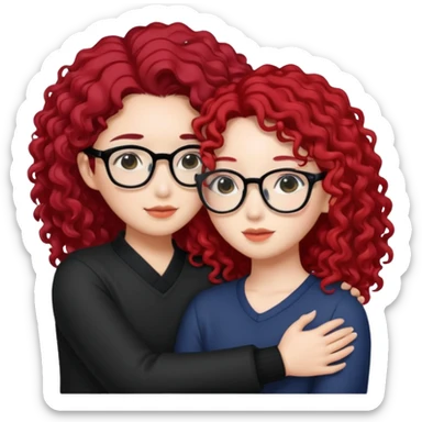 une star de Kpop asiatique avec les cheveux noir  qui fait un câlin a une fille qui a des lunette et des cheveux rouge et bouclé  sticker