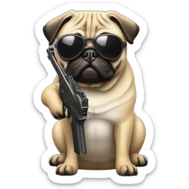 pug with a gun with sunglass sticker