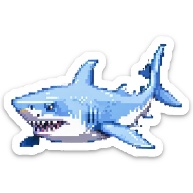 shark with sneakers on fins, fun and quirky pixel art sticker