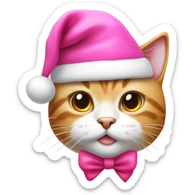 Cat with pink Santa hat with pink bow also on the hat sticker