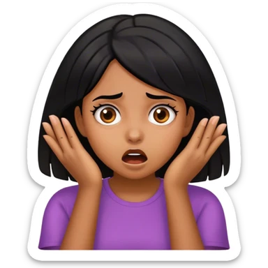 Shocked girl face and hands on face , black hair  sticker