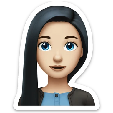 a girl with fair skin, straight long black hair, blue eyes, standing, very beautiful, very hot sticker